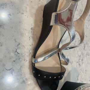Silver and Black Women's Calvin Klein Wedge Sandals